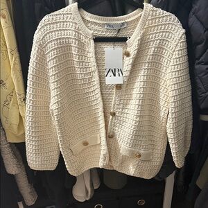 Zara Off-White Textured Women's Cardigan
